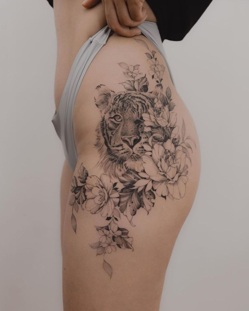 hip tiger tattoos for women