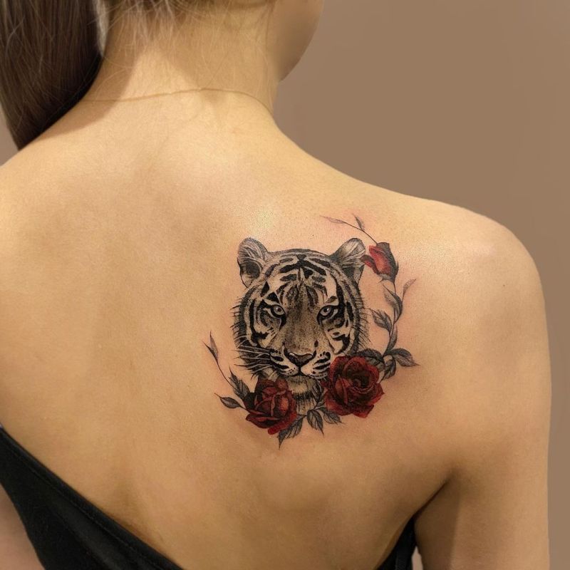 tiger & roses tattoo for girls @dahong_muse - KickAss Things