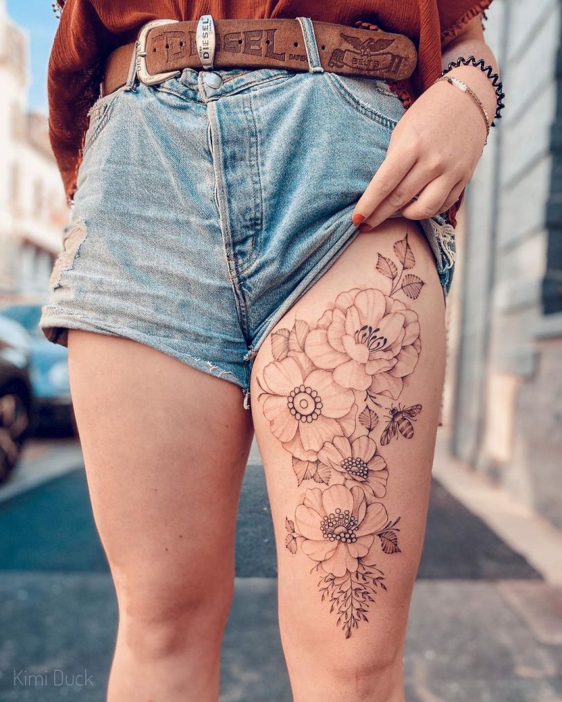 Painted Temple  Tattoos  Flower  Dayton Smith Floral Leg Piece
