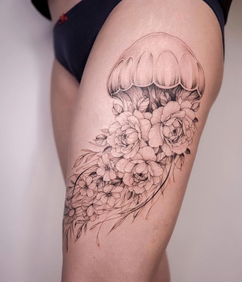 floral jellyfish tattoo