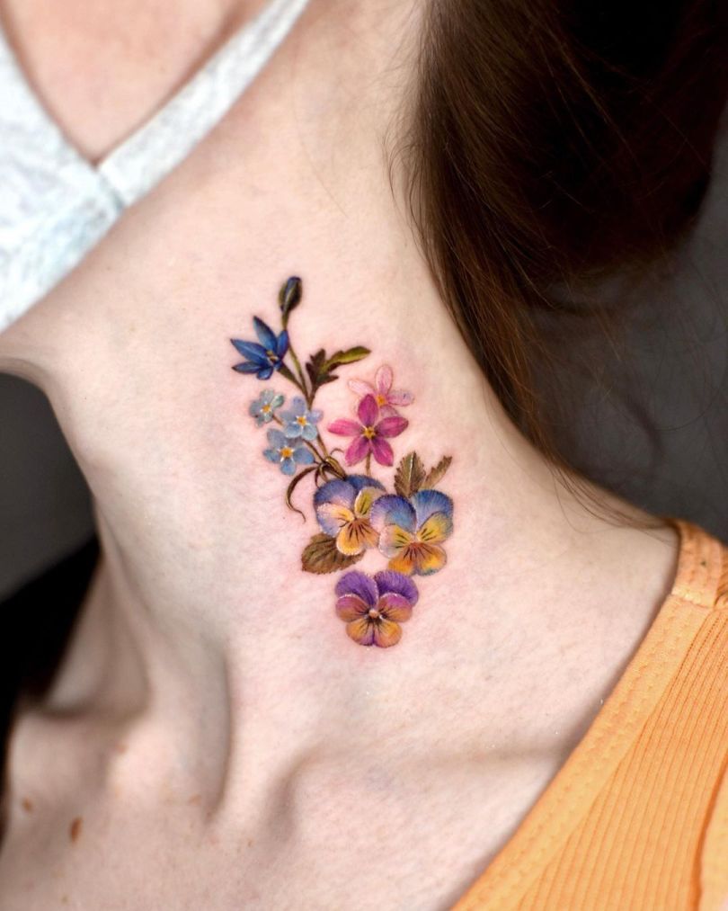 neck floral tattoo